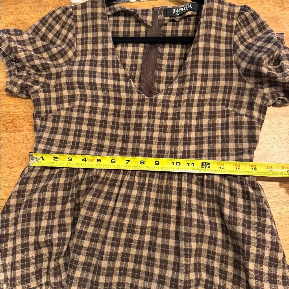 Disturbia- Brown Plaid V-Neck Tiered Short Dress - Picture 8 of 8